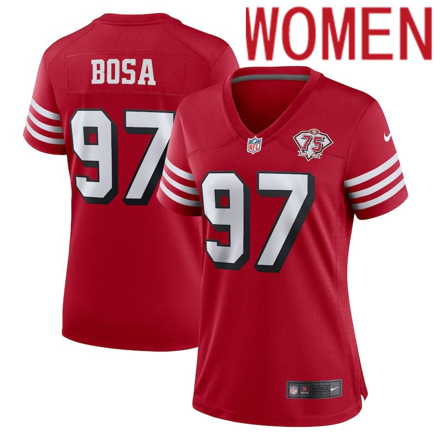 Women San Francisco 49ers #97 Nick Bosa Nike Scarlet 75th Anniversary Alternate Game NFL Jersey->women nfl jersey->Women Jersey